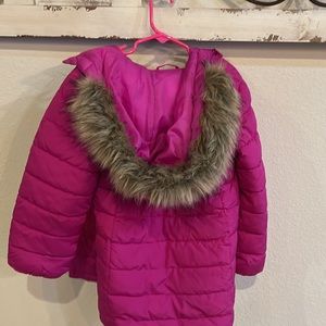 Fuchsia GapKids quilted jacket with hoodie - removal fur option